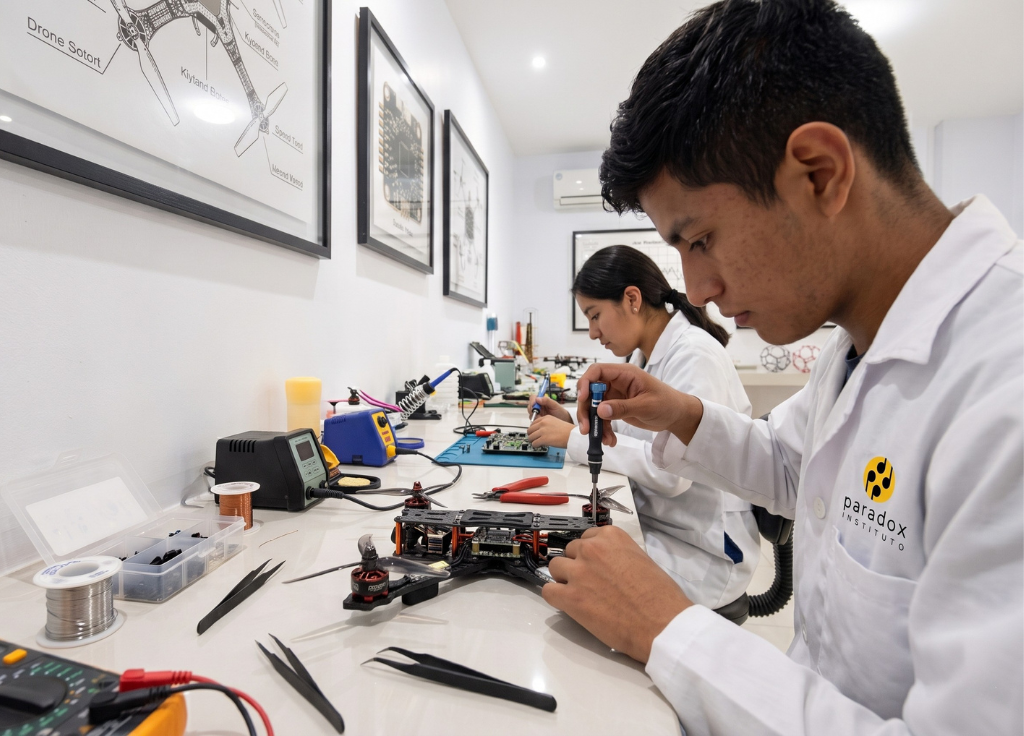 Estudiantes Paradox en laboratorio tecnológico